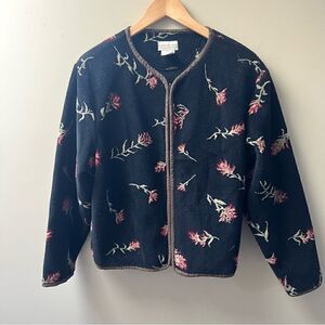 Coldwater Creek black fleece flower fall jacket Sz M